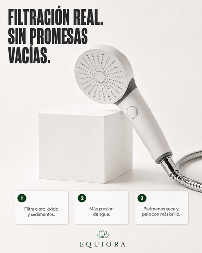 Ducha Equiora: filtra cloro óxido y sedimentos, más presión de agua, piel menos seca