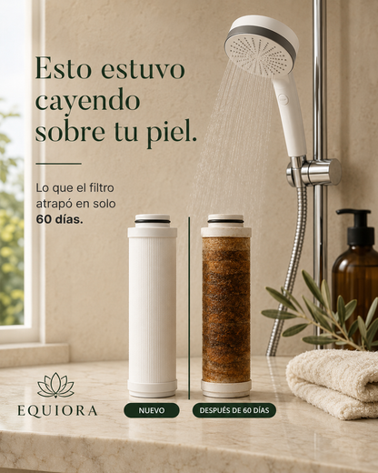 Filtro Equiora nuevo comparado con filtro sucio después de 60 días de uso